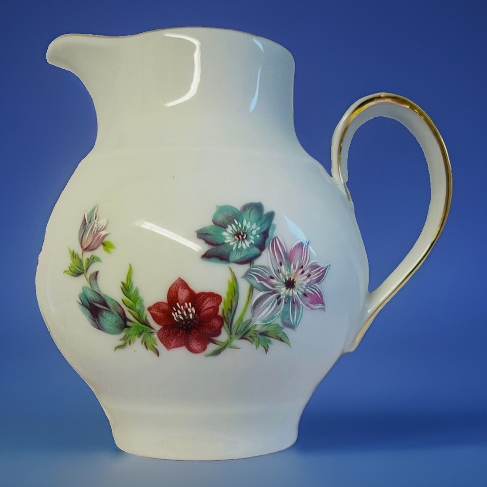 Vintage Winterling Bavaria Germany Floral Porcelain Creamer with Gold Trim. 4"